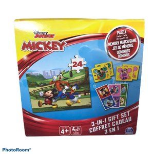Disney Junior Mickey 3-In-1 Gift Set, 24 PCS Puzzle, Matching Game, Dominoes